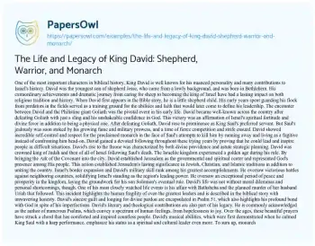 Essay on The Life and Legacy of King David: Shepherd, Warrior, and Monarch