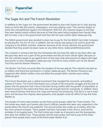 Essay on The Sugar Act and the French Revolution