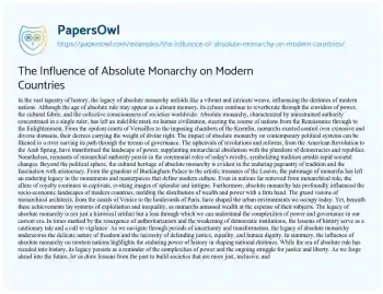 Essay on The Influence of Absolute Monarchy on Modern Countries