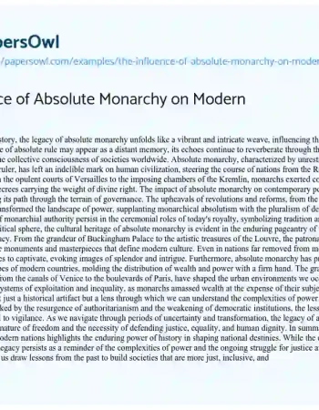 Essay on The Influence of Absolute Monarchy on Modern Countries