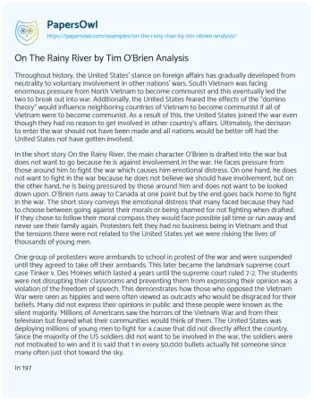 Essay on On the Rainy River by Tim O’Brien Analysis