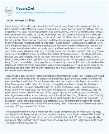 Essay on Tupac Known as 2Pac