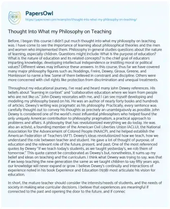 Essay on Thought into what my Philosophy on Teaching