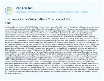 Essay on The Symbolism in Willa Cather’s ‘The Song of the Lark’