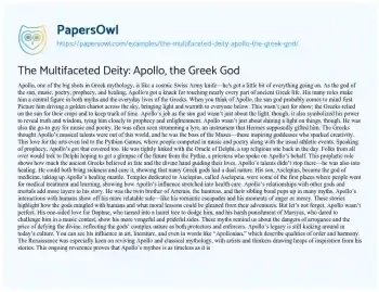 Essay on The Multifaceted Deity: Apollo, the Greek God