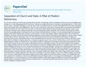 Essay on Separation of Church and State: a Pillar of Modern Democracy