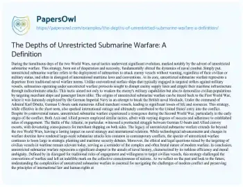 Essay on The Depths of Unrestricted Submarine Warfare: a Definition