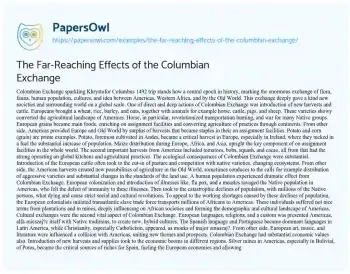 Essay on The Far-Reaching Effects of the Columbian Exchange