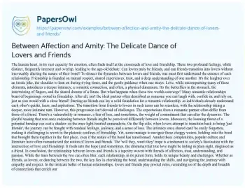 Essay on Between Affection and Amity: the Delicate Dance of Lovers and Friends