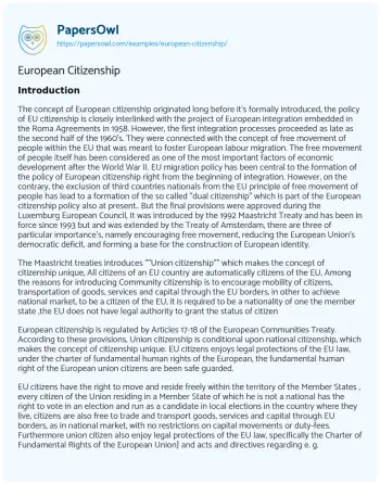 Essay on European Citizenship