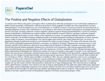 Essay on Globalization Good or Bad