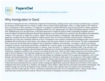 Essay on Why Immigration is Good