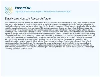 Essay on Zora Neale Hurston Research Paper