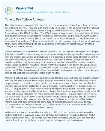 Essay on Time to Pay College Athletes