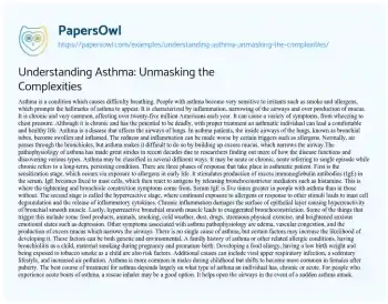 Essay on Understanding Asthma: Unmasking the Complexities