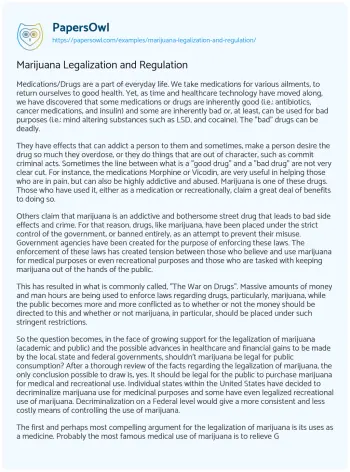 Essay on Marijuana Legalization and Regulation