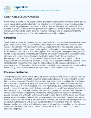 Essay on South Korea Country Analysis