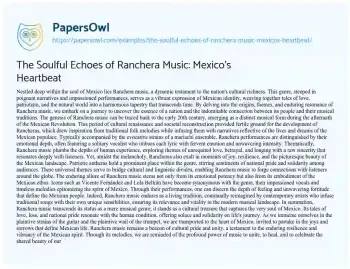 Essay on The Soulful Echoes of Ranchera Music: Mexico’s Heartbeat