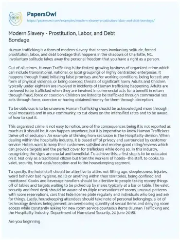 Essay on Modern Slavery – Prostitution, Labor, and Debt Bondage