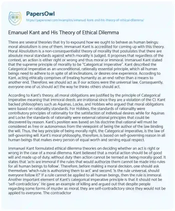 Essay on Emanuel Kant and his Theory of Ethical Dilemma