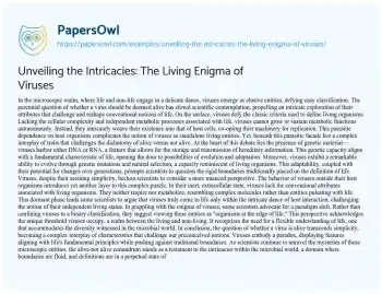 Essay on Unveiling the Intricacies: the Living Enigma of Viruses