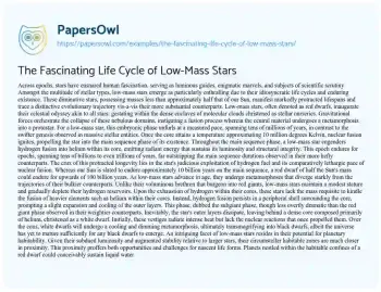 Essay on The Fascinating Life Cycle of Low-Mass Stars