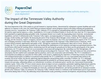 Essay on The Impact of the Tennessee Valley Authority during the Great Depression