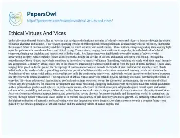 Essay on Ethical Virtues and Vices