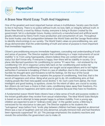 Essay on A Brave New World Essay: Truth and Happiness