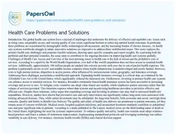 Essay on Health Care Problems and Solutions