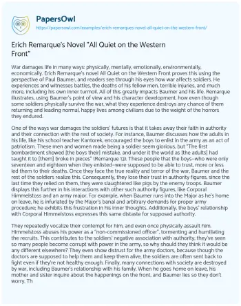 Essay on Erich Remarque’s Novel “All Quiet on the Western Front”