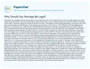 Essay on Why should Gay Marriage be Legal?