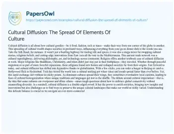 Essay on Cultural Diffusion: the Spread of Elements of Culture