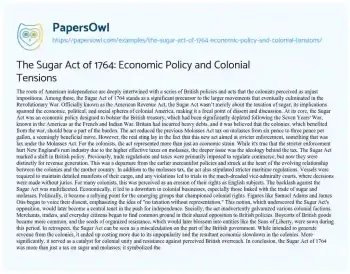 Essay on The Sugar Act of 1764: Economic Policy and Colonial Tensions