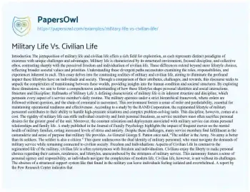 Essay on Military Life Vs. Civilian Life