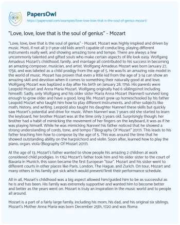 Essay on “Love, Love, Love that is the Soul of Genius” – Mozart