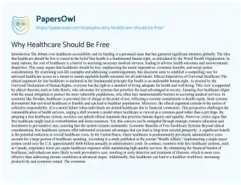 Essay on Why Healthcare should be Free