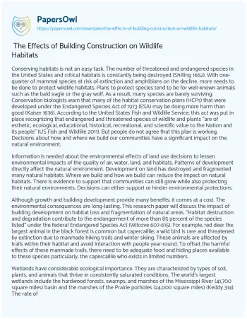 Essay on  The Effects of Building Construction on Wildlife Habitats