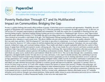 Essay on Poverty Reduction through ICT and its Multifaceted Impact on Communities: Bridging the Gap