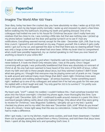 Essay on Imagine the World after 100 Years