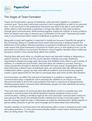 Essay on The Stages of Team Formation