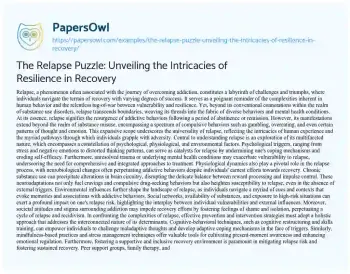 Essay on The Relapse Puzzle: Unveiling the Intricacies of Resilience in Recovery