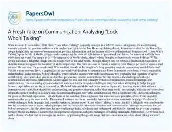 Essay on A Fresh Take on Communication: Analyzing “Look who’s Talking”