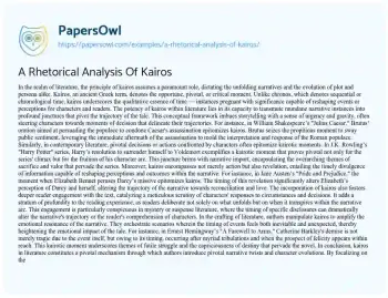 Essay on A Rhetorical Analysis of Kairos