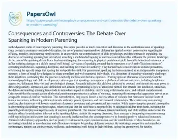 Essay on Consequences and Controversies: the Debate over Spanking in Modern Parenting