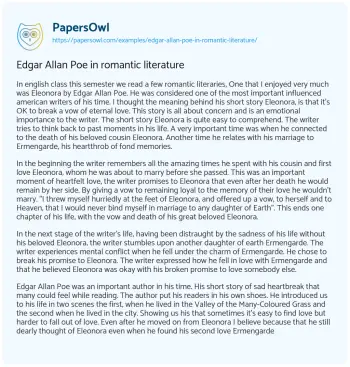 Essay on Edgar Allan Poe in Romantic Literature