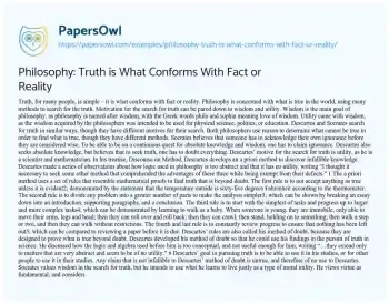 Essay on Philosophy: Truth is what Conforms with Fact or Reality