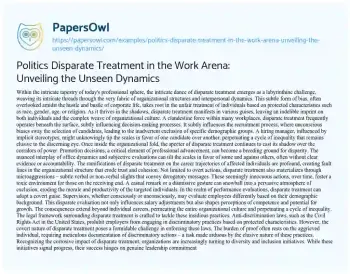 Essay on Politics Disparate Treatment in the Work Arena: Unveiling the Unseen Dynamics