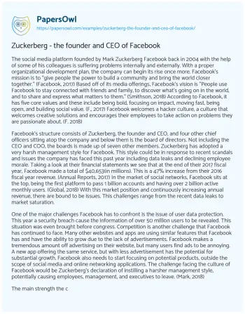 Essay on Zuckerberg – the Founder and CEO of Facebook