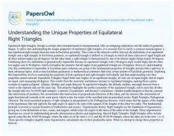 Essay on Understanding the Unique Properties of Equilateral Right Triangles